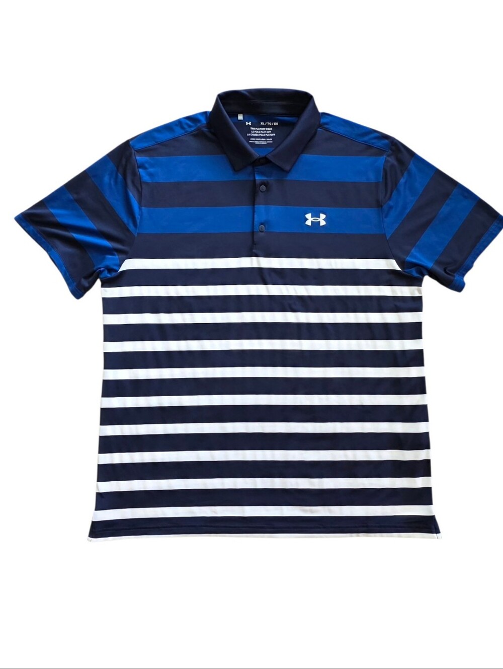 Under Armour XL Navy Blue White Playoff Striped Performance Polo Shirt Golf